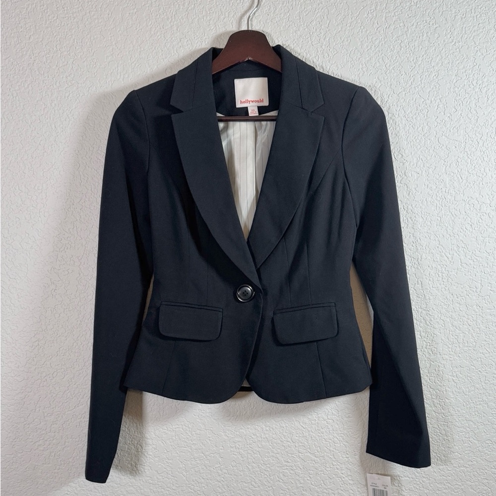 NWT Hollywould Black Women's Padded Shoulder Blazer Jacket Size XS